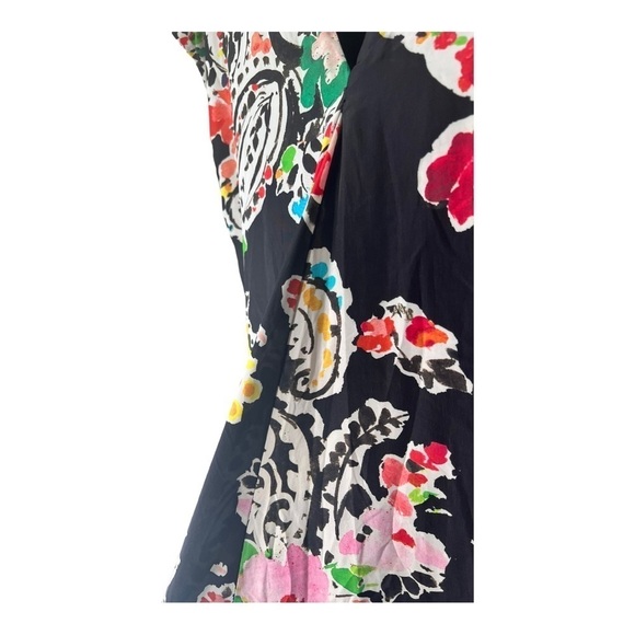 Ralph Lauren LRL Black Floral Inverted‎ Pleat VNeckline Knee Length Shift Dress - Picture 5 of 14